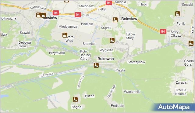 mapa Bukowno powiat olkuski, Bukowno powiat olkuski na mapie Targeo