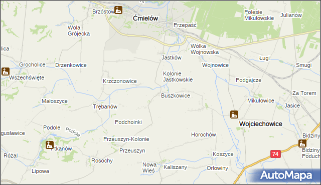 mapa Buszkowice gmina Ćmielów, Buszkowice gmina Ćmielów na mapie Targeo
