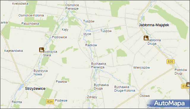 mapa Bychawka Trzecia, Bychawka Trzecia na mapie Targeo