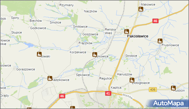 mapa Bykowice, Bykowice na mapie Targeo