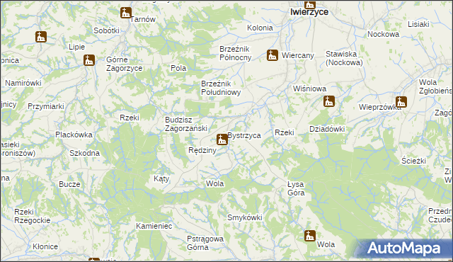 mapa Bystrzyca gmina Iwierzyce, Bystrzyca gmina Iwierzyce na mapie Targeo