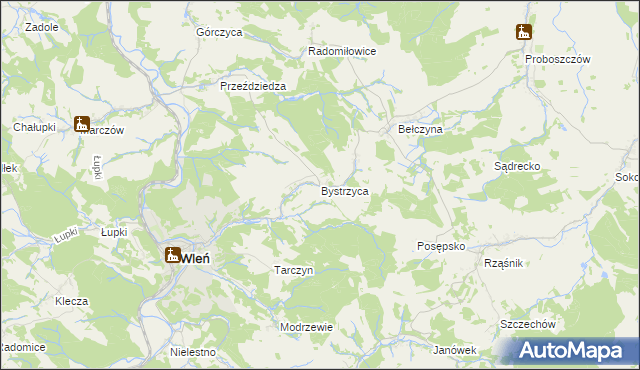 mapa Bystrzyca gmina Wleń, Bystrzyca gmina Wleń na mapie Targeo