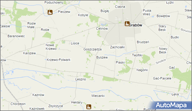 mapa Byszew gmina Grabów, Byszew gmina Grabów na mapie Targeo