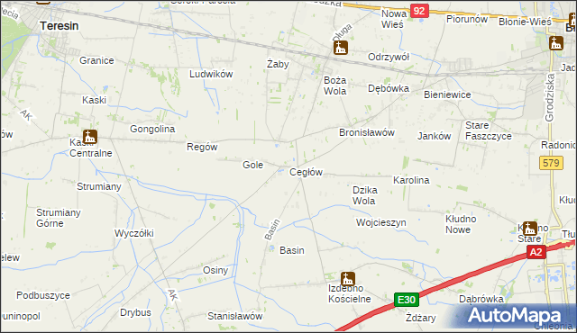 mapa Cegłów gmina Baranów, Cegłów gmina Baranów na mapie Targeo