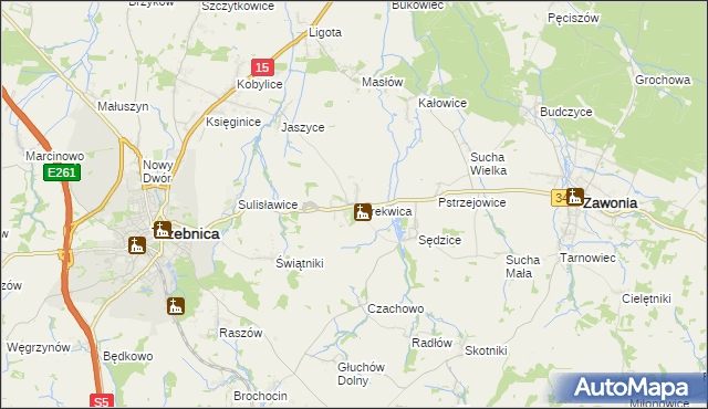 mapa Cerekwica gmina Trzebnica, Cerekwica gmina Trzebnica na mapie Targeo