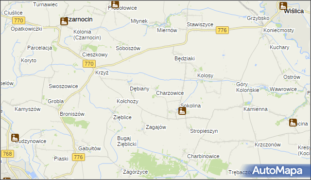 mapa Charzowice, Charzowice na mapie Targeo