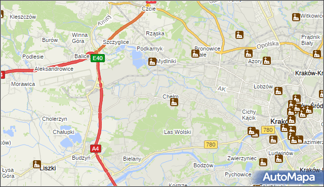 mapa Chełm gmina Kraków, Chełm gmina Kraków na mapie Targeo