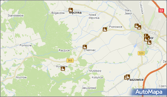 mapa Chełmiec gmina Męcinka, Chełmiec gmina Męcinka na mapie Targeo