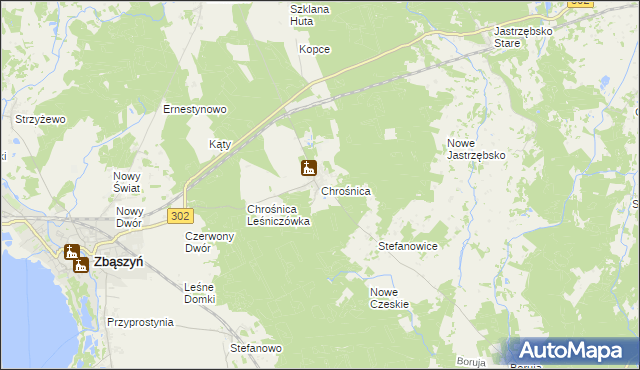 mapa Chrośnica gmina Zbąszyń, Chrośnica gmina Zbąszyń na mapie Targeo