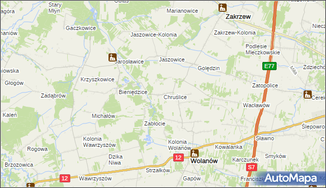 mapa Chruślice, Chruślice na mapie Targeo