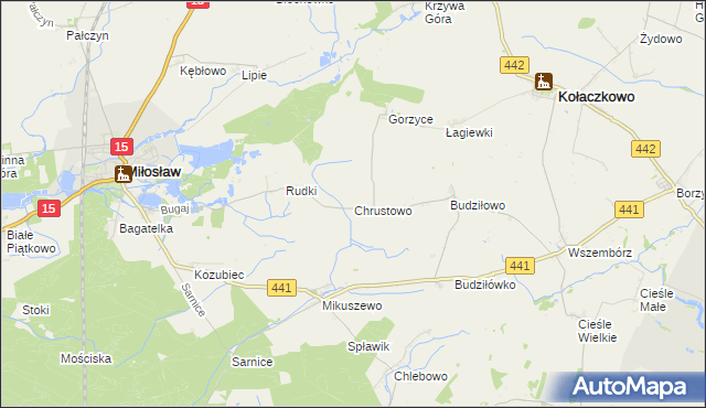 mapa Chrustowo gmina Miłosław, Chrustowo gmina Miłosław na mapie Targeo