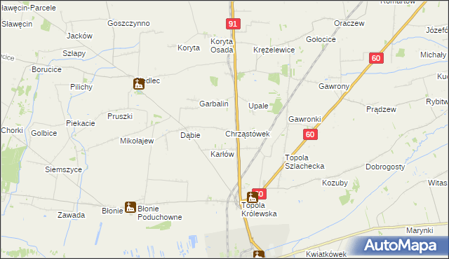 mapa Chrząstówek gmina Łęczyca, Chrząstówek gmina Łęczyca na mapie Targeo