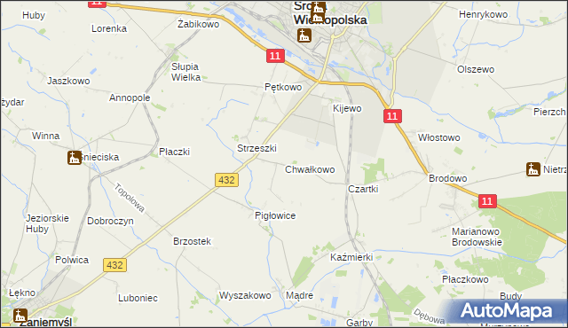 mapa Chwałkowo gmina Środa Wielkopolska, Chwałkowo gmina Środa Wielkopolska na mapie Targeo