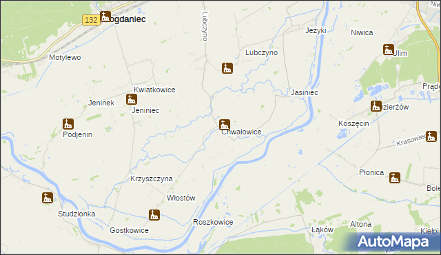 mapa Chwałowice gmina Bogdaniec, Chwałowice gmina Bogdaniec na mapie Targeo