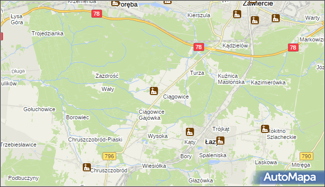 mapa Ciągowice, Ciągowice na mapie Targeo