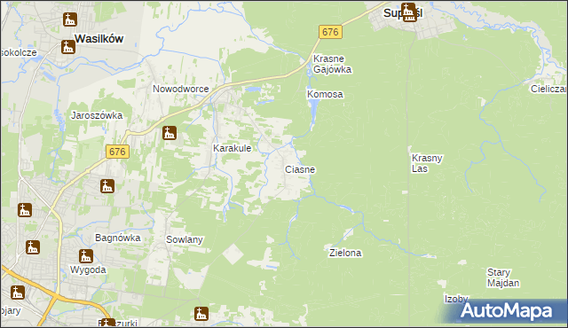 mapa Ciasne gmina Supraśl, Ciasne gmina Supraśl na mapie Targeo