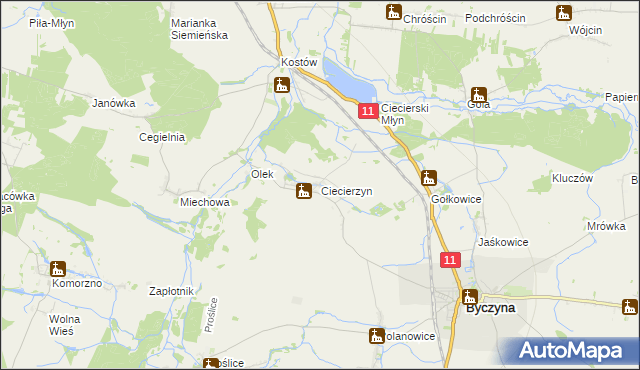 mapa Ciecierzyn gmina Byczyna, Ciecierzyn gmina Byczyna na mapie Targeo