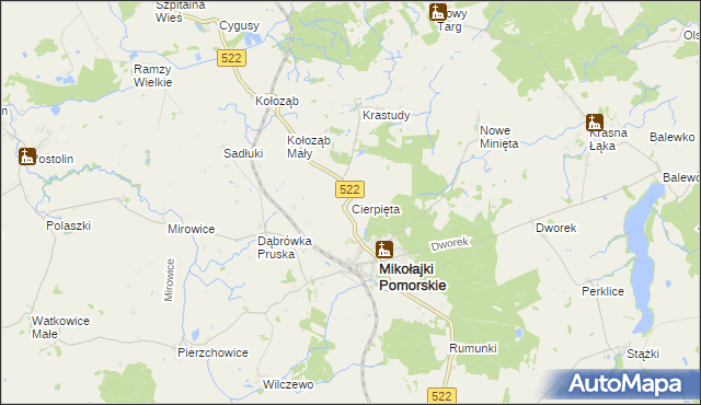 mapa Cierpięta gmina Mikołajki Pomorskie, Cierpięta gmina Mikołajki Pomorskie na mapie Targeo