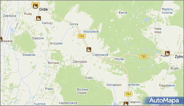 mapa Ciężkowice gmina Gidle, Ciężkowice gmina Gidle na mapie Targeo