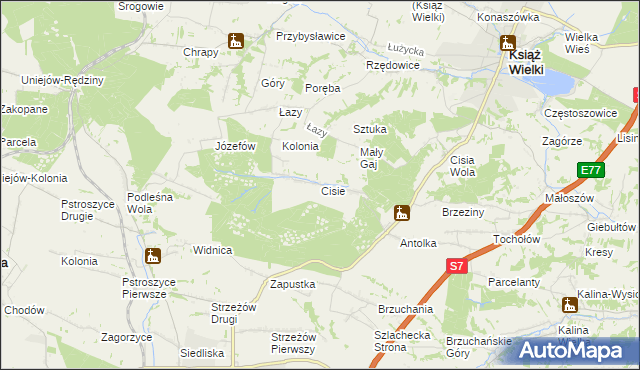 mapa Cisie gmina Książ Wielki, Cisie gmina Książ Wielki na mapie Targeo