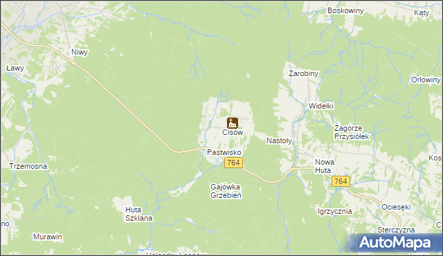 mapa Cisów gmina Daleszyce, Cisów gmina Daleszyce na mapie Targeo