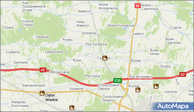 mapa Cyganka gmina Dębe Wielkie, Cyganka gmina Dębe Wielkie na mapie Targeo