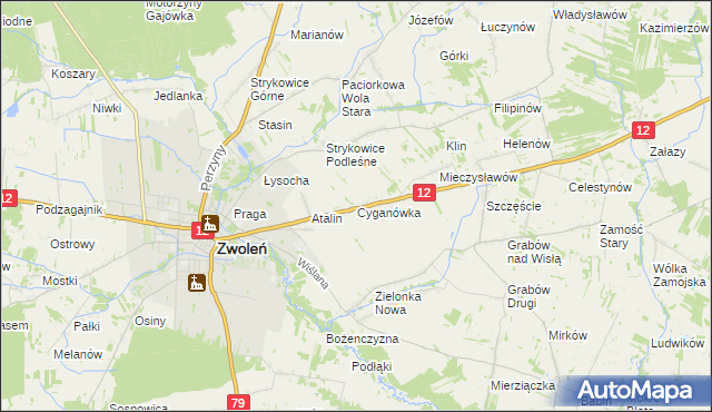 mapa Cyganówka gmina Zwoleń, Cyganówka gmina Zwoleń na mapie Targeo