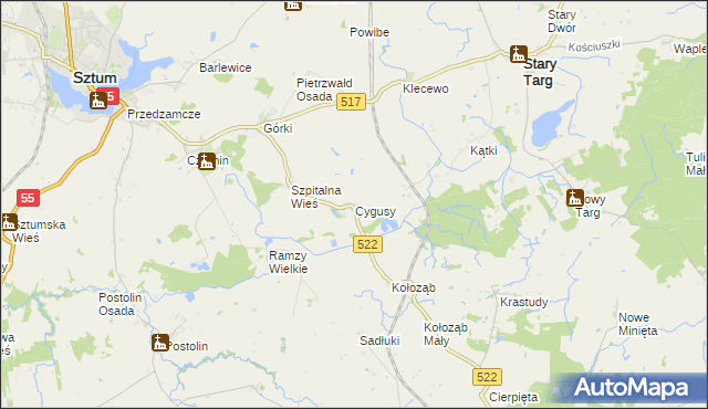 mapa Cygusy, Cygusy na mapie Targeo