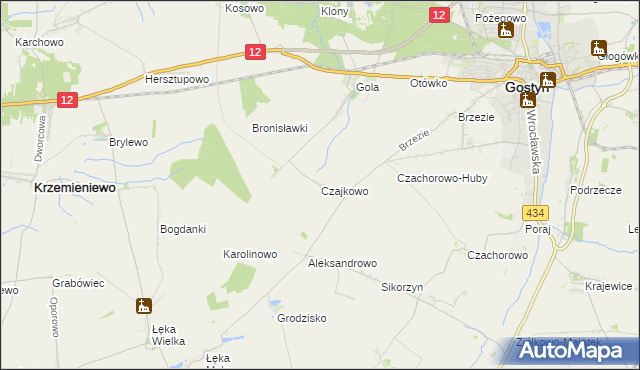 mapa Czajkowo gmina Gostyń, Czajkowo gmina Gostyń na mapie Targeo
