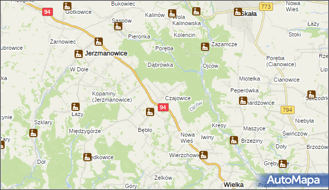 mapa Czajowice, Czajowice na mapie Targeo