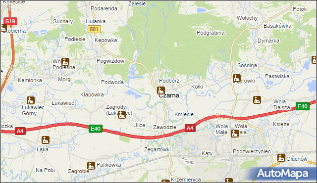 mapa Czarna powiat łańcucki, Czarna powiat łańcucki na mapie Targeo
