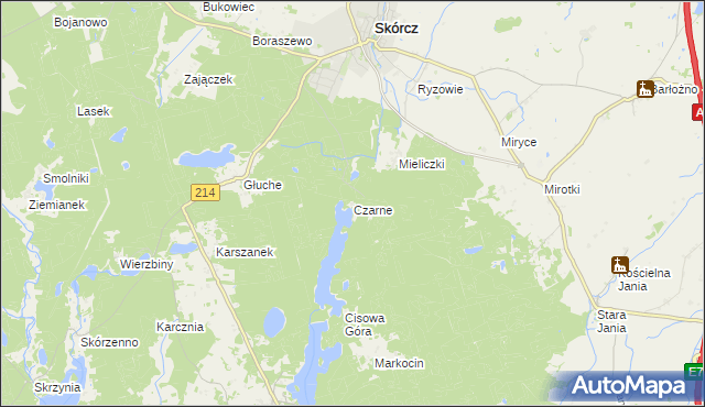 mapa Czarne gmina Skórcz, Czarne gmina Skórcz na mapie Targeo