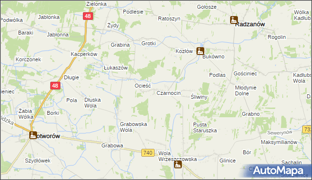 mapa Czarnocin gmina Radzanów, Czarnocin gmina Radzanów na mapie Targeo