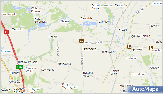 mapa Czarnocin powiat piotrkowski, Czarnocin powiat piotrkowski na mapie Targeo