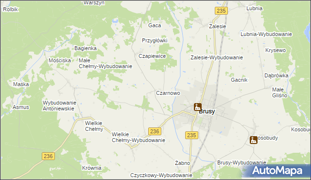 mapa Czarnowo gmina Brusy, Czarnowo gmina Brusy na mapie Targeo