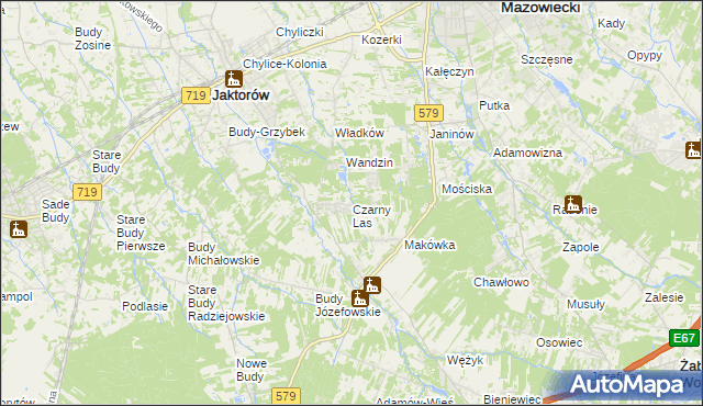 mapa Czarny Las gmina Grodzisk Mazowiecki, Czarny Las gmina Grodzisk Mazowiecki na mapie Targeo