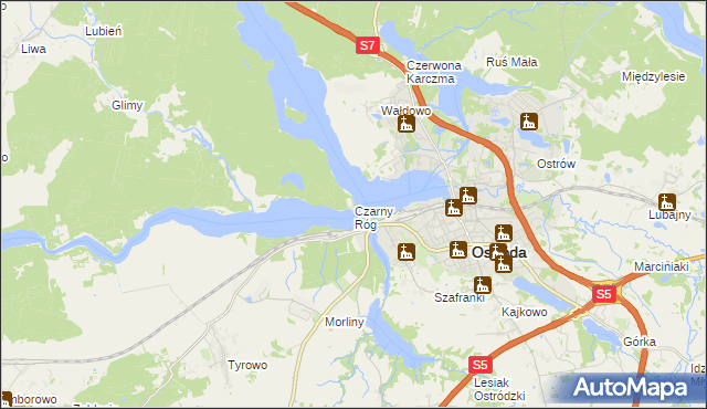 mapa Czarny Róg gmina Ostróda, Czarny Róg gmina Ostróda na mapie Targeo