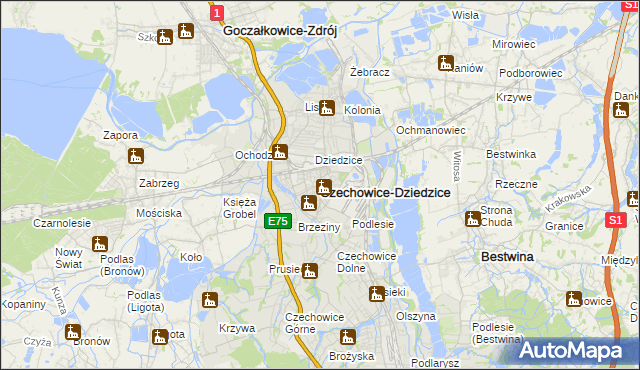 mapa Czechowic-Dziedzic, Czechowice-Dziedzice na mapie Targeo