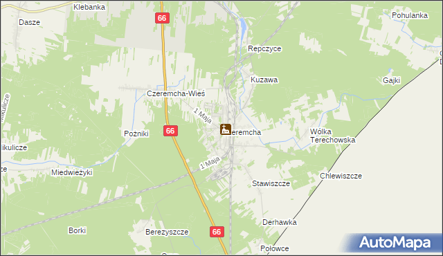 mapa Czeremcha powiat hajnowski, Czeremcha powiat hajnowski na mapie Targeo