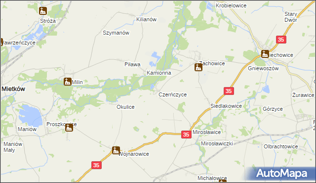 mapa Czerńczyce gmina Kąty Wrocławskie, Czerńczyce gmina Kąty Wrocławskie na mapie Targeo