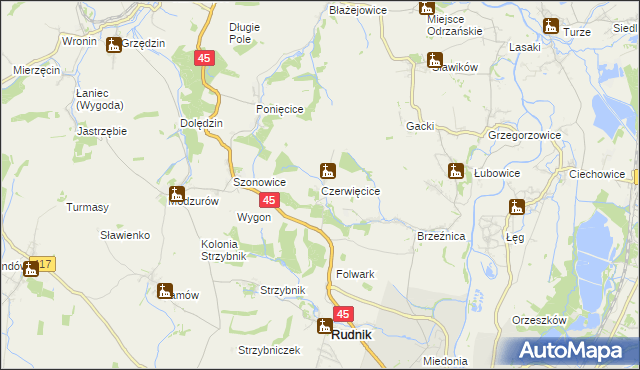 mapa Czerwięcice, Czerwięcice na mapie Targeo