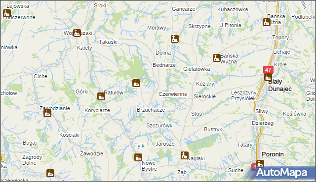 mapa Czerwienne, Czerwienne na mapie Targeo