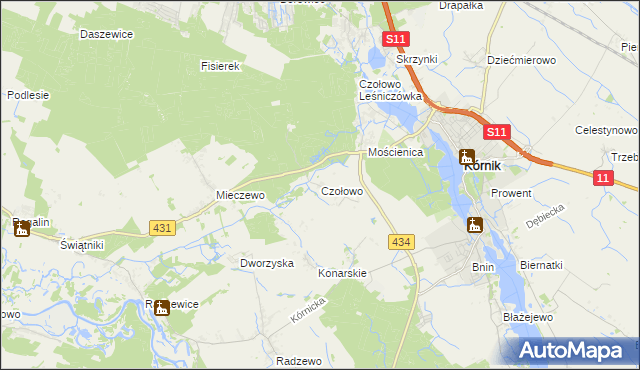 mapa Czołowo gmina Kórnik, Czołowo gmina Kórnik na mapie Targeo