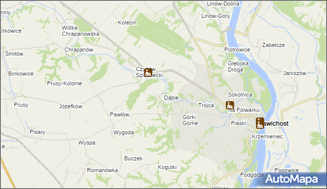 mapa Dąbie gmina Zawichost, Dąbie gmina Zawichost na mapie Targeo