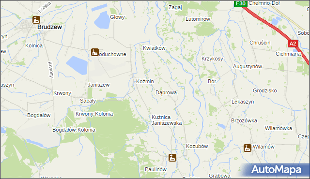 mapa Dąbrowa gmina Brudzew, Dąbrowa gmina Brudzew na mapie Targeo