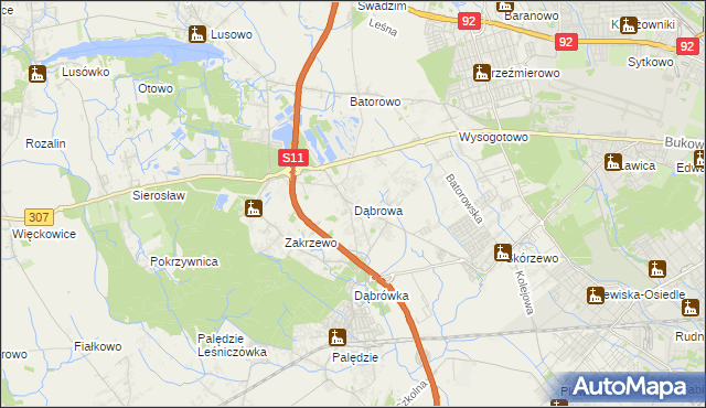 mapa Dąbrowa gmina Dopiewo, Dąbrowa gmina Dopiewo na mapie Targeo