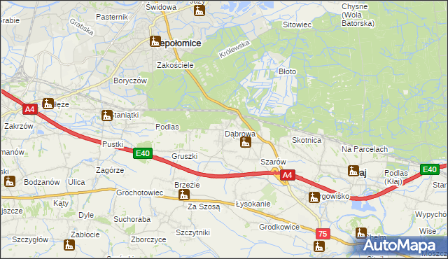 mapa Dąbrowa gmina Kłaj, Dąbrowa gmina Kłaj na mapie Targeo