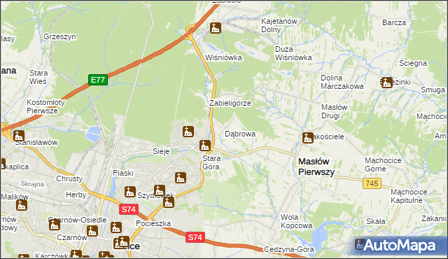 mapa Dąbrowa gmina Masłów, Dąbrowa gmina Masłów na mapie Targeo
