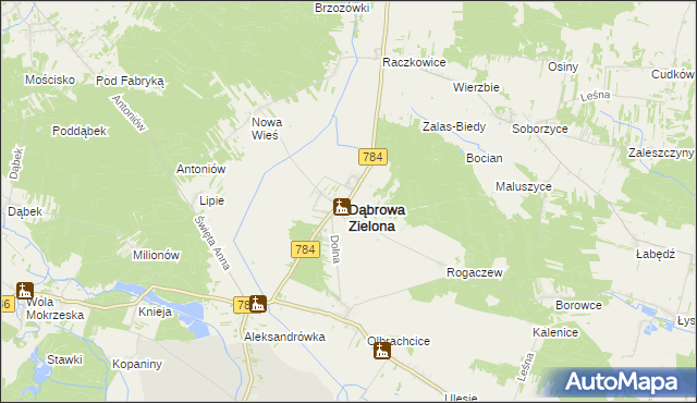 mapa Dąbrowa Zielona, Dąbrowa Zielona na mapie Targeo