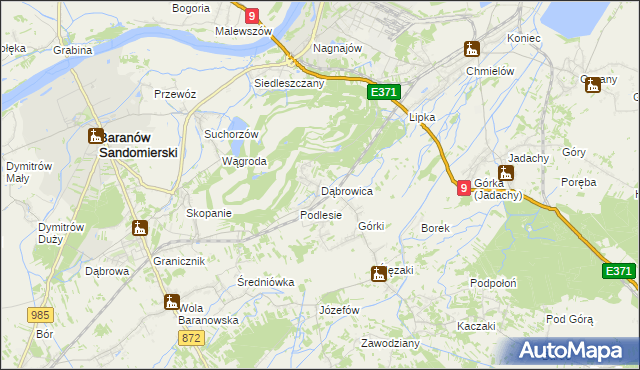 mapa Dąbrowica gmina Baranów Sandomierski, Dąbrowica gmina Baranów Sandomierski na mapie Targeo